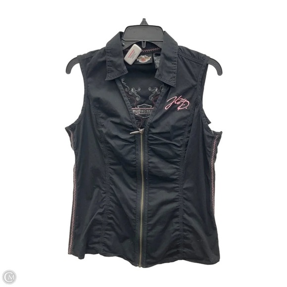 Harley-Davidson Black Sleeveless Blouse with Pink Wing Design - Picture 2 of 3